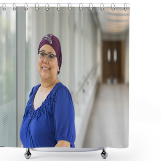 Personality  Breast Cancer Patient Wearing Hair Cap Shower Curtains