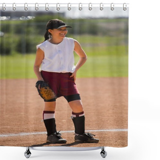 Personality  Girl Enjoying Playing Baseball Shower Curtains