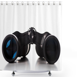 Personality  Black Binoculars With Lens On White  Shower Curtains