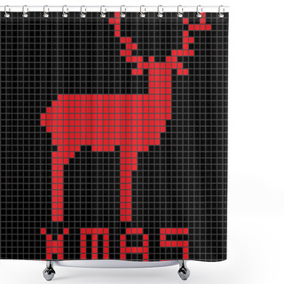 Personality  Pixels Art Style Silhouettes Of Christmas Deer. Shower Curtains