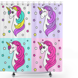 Personality  Cute Childish Cartoon Character As Magic Rainbow Hair Unicorn Shower Curtains