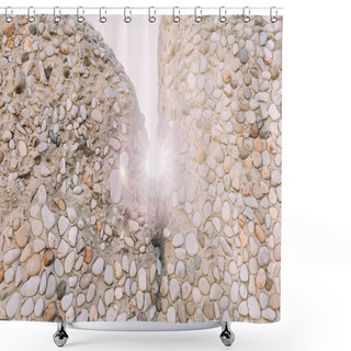 Personality  Multicolored Handwork Stone Walls On Bright Sunlight, Barcelona, Spain Shower Curtains