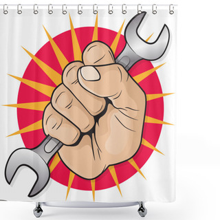 Personality  Retro Punching Fist With Spanner Shower Curtains