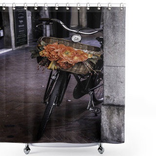 Personality  Bicycle With Basket Of Flowers  Shower Curtains
