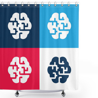 Personality  Brain Blue And Red Four Color Minimal Icon Set Shower Curtains