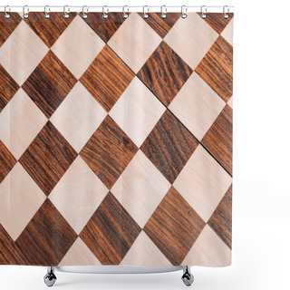 Personality  Surface Of Folding Wooden Checkerboard With Brown And White Squares Shower Curtains