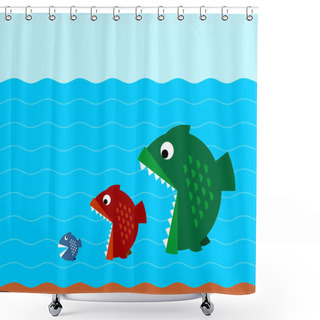 Personality  Big Fish Eat Small Fish Illustration. Shower Curtains