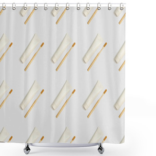 Personality  Diagonally Located Toothbrushes And Toothpaste In Tubes On Grey Background, Seamless Background Pattern Shower Curtains