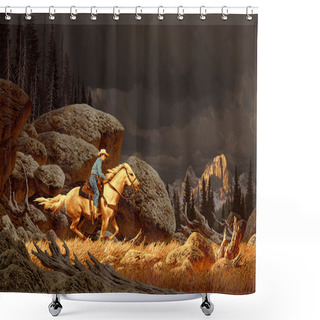 Personality  Cowboy In The Rockies Shower Curtains