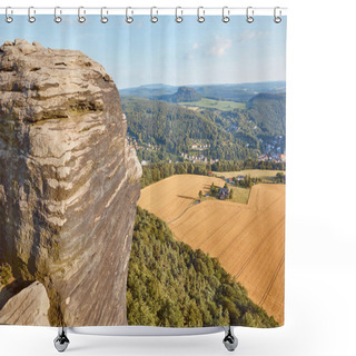 Personality  Beautiful Landscape With Old Rock And Field In Bad Schandau, Germany Shower Curtains