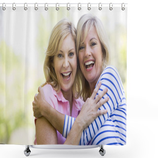Personality  Two Women Outdoors Hugging And Smiling Shower Curtains