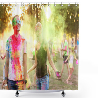 Personality  Guy With A Girl Celebrate Holi Festival Shower Curtains