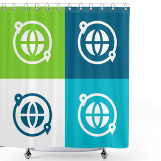 Personality  Around The World Flat Four Color Minimal Icon Set Shower Curtains