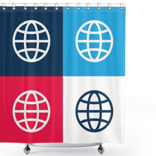 Personality  Big Globe Blue And Red Four Color Minimal Icon Set Shower Curtains