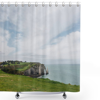 Personality  Aerial View Of Green Cliff And Blue Sea, Etretat, Normandy, France Shower Curtains
