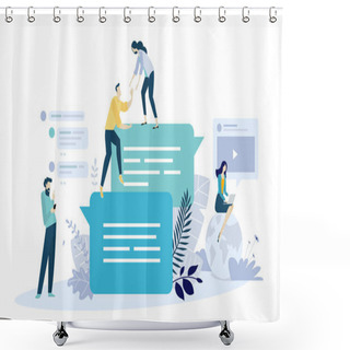 Personality  Vector Illustration Concept Of Online Communication, Social Media, Networking, Community Group. Creative Flat Design For Web Banner, Marketing Material, Business Presentation, Online Advertising. Shower Curtains