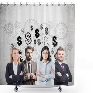 Personality  Business Team, Dollar Signs And Gears Shower Curtains