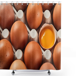 Personality  Broken Eggshell With Yellow Yolk Near Eggs In Carton Box Shower Curtains