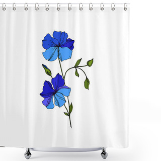 Personality  Vector Flax Floral Botanical Flowers. Blue And Green Engraved Ink Art. Isolated Flax Illustration Element. Shower Curtains