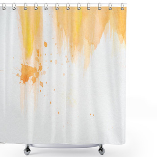 Personality  Abstract Orange Watercolor Painting With Splatters On White Paper Shower Curtains