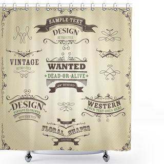 Personality  Hand Drawn Western Banners And Ribbons Shower Curtains