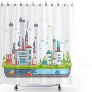 Personality  Polluted And Eco Area - Modern Flat Design Style Vector Illustration Shower Curtains