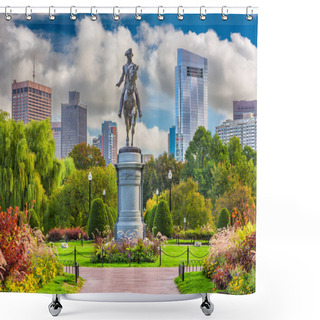 Personality  George Washington Monument At Public Garden In Boston, Massachusetts. Shower Curtains