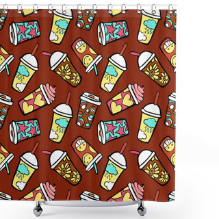 Personality  Coffee. Paper Cups. Seamless Vector Pattern (background). Shower Curtains