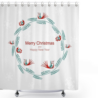 Personality  Card Illustration Of Two Birds. Merry Christmas. Shower Curtains