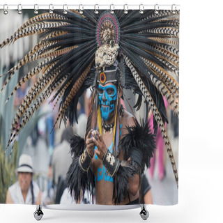Personality  Mexico City, Mexico - April 30, 2017: Aztec Dancers Dancing In Zocalo Square Shower Curtains
