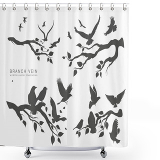 Personality  Figure Set Flock Of Flying Birds On Tree Branches Shower Curtains