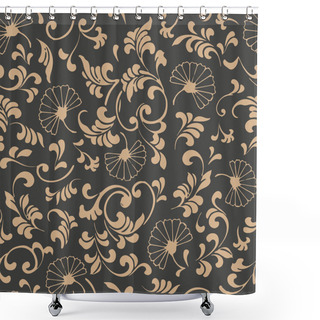 Personality  Vector Damask Seamless Retro Pattern Background Spiral Curve Cross Oriental Frame Chain Vine Flower. Elegant Luxury Brown Tone Design For Wallpapers, Backdrops And Page Fill. Shower Curtains