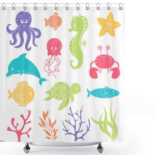 Personality  Vector Cute Sea Life Creatures Shower Curtains