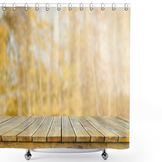 Personality  Empty Wooden Table For Display Montages Shower Curtains