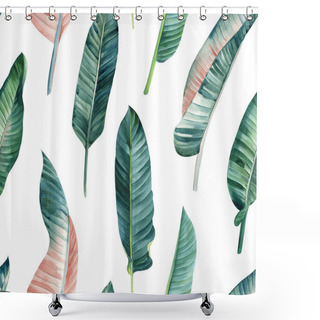 Personality  Palm Leaves, Tropical Background, Hand Drawn Watercolor Botanical Painting. Strelitzia Plant. Seamless Pattern, Jungle Wallpaper. High Quality Illustration Shower Curtains