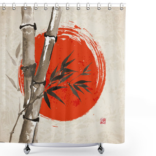 Personality  Bamboo And Big Red Sun Shower Curtains