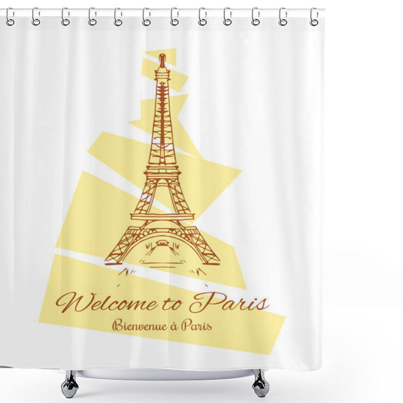 Personality  Fashion Cool Card Vector Eiffel Tower Drawing With Signature Welcome To Paris On English And French Shower Curtains