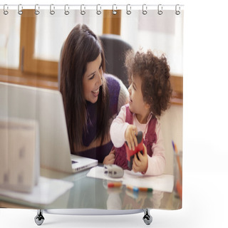Personality  Multitasking Mother With Her Daughter Shower Curtains