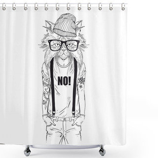 Personality  Cat With Tattoo Shower Curtains