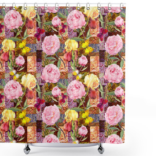 Personality  Flowers, Butterflies And Paisley Indian Ornament. Watercolor Seamless Pattern Shower Curtains