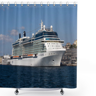 Personality  Cruise Ship, Galata Tower And Water Golden Horn Bay. Istanbul, Turkey Shower Curtains