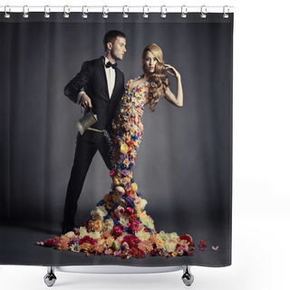 Personality  Young Man And Beautiful Lady In Flower Dress Shower Curtains