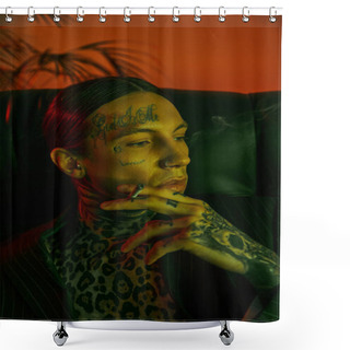 Personality  A Man With Face Tattoos Smoking A Cigarette Shower Curtains