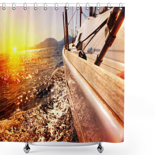 Personality  Yacht Sailing Against Sunset. Sailboat. Yachting. Sailing Shower Curtains