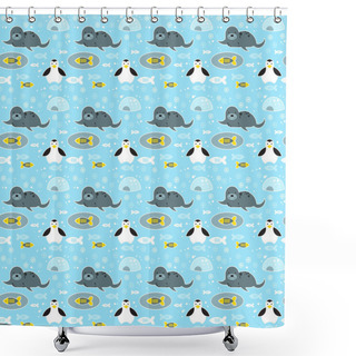 Personality  Seamless Pattern With Penguins, Seals, Fishes And Snowflakes Shower Curtains