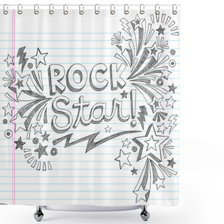 Personality  Rock Star Music Back To School Sketchy Notebook Doodles With Music Notes And Swirls- Hand-Drawn Vector Illustration Design Elements On Lined Sketchbook Paper Background Shower Curtains