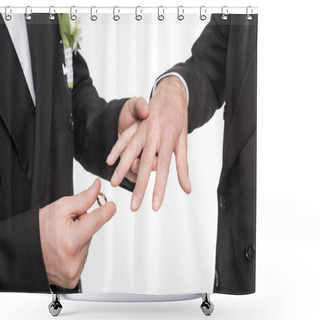 Personality  Homosexual Couple Exchanging Wedding Rings Shower Curtains