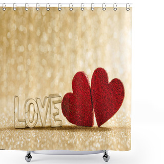Personality  Wooden Hearts And Word Love Shower Curtains