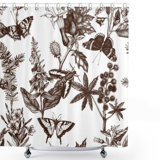 Personality  Pattern With Poisonous Flowers And Butterflies Shower Curtains
