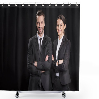 Personality  Young Smiling Businesspeople Shower Curtains
